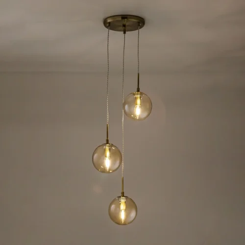 Светильник подвесной Томми CL102033 Citilux янтарный 3 лампы, основание бронзовое в стиле современный каскад шар фото 3