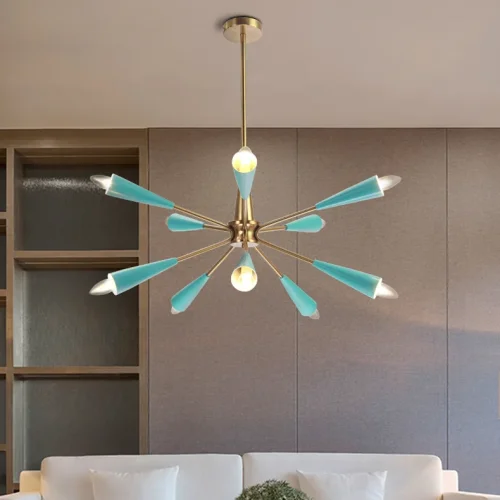 Люстра подвесная TURQUOISE 102159-26 ImperiumLoft бирюзовая на 10 ламп, основание золотое в стиле современный фото 3