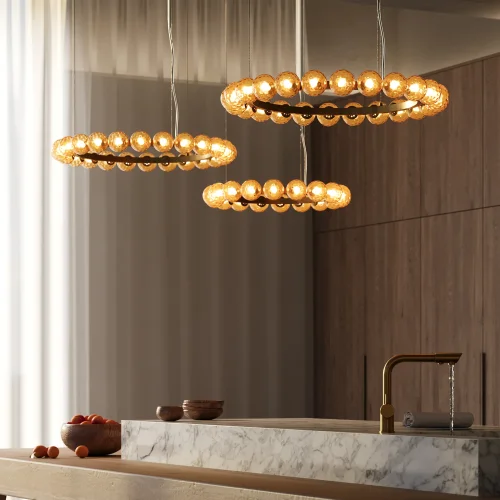 Люстра подвесная LED Ambre MOD331PL-L32BS3K Maytoni янтарная на 1 лампу, основание латунь в стиле современный молекула шар фото 2
