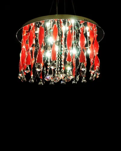 Люстра подвесная Alvedo LDC 9040-17 RED Lumina Deco красная на 17 ламп, основание хром в стиле современный  фото 5
