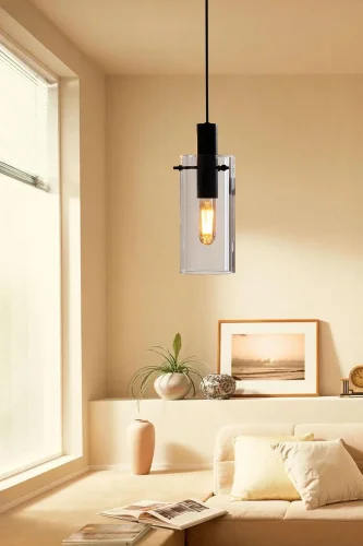 Светильник подвесной Montefino 97366 Eglo прозрачный 1 лампа, основание чёрное в стиле современный  фото 2