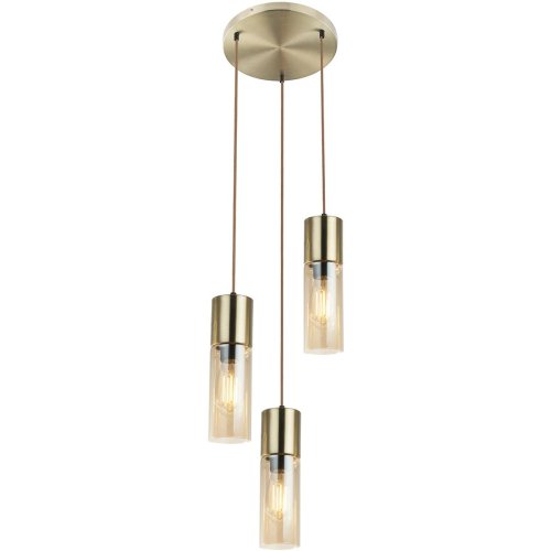 Светильник подвесной Annika 21000-3HM Globo янтарный 3 лампы, основание латунь в стиле современный каскад трубочки