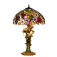 Настольная лампа Тиффани Grape OFT930 Tiffany Lighting разноцветная фиолетовая оранжевая красная зелёная 2 лампы, основание золотое металл в стиле тиффани цветы