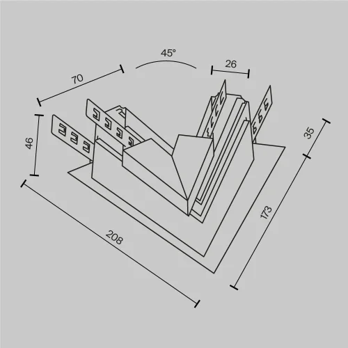 Угол-соединитель 45° встраиваемый под ГКЛ 12,5мм, черный Magnetic track system Exility TRA034CLS-42.12B Maytoni чёрный в стиле современный для светильников серии Magnetic track system Exility встраиваемый гкл 12мм exility тонкая магнитная фото 8
