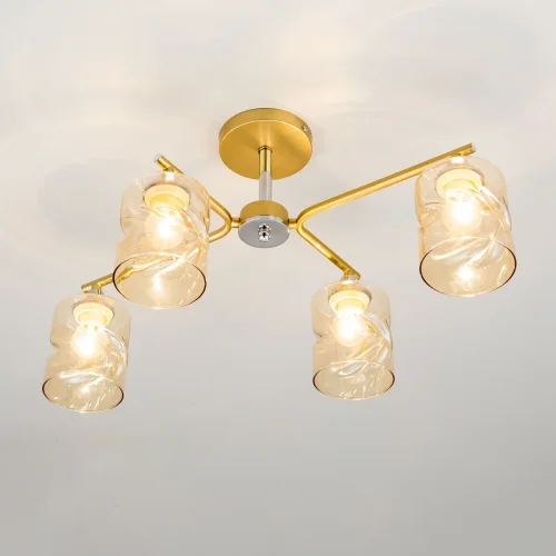 Люстра потолочная Клод CL137142 Citilux янтарная на 4 лампы, основание золотое в стиле современный  фото 2