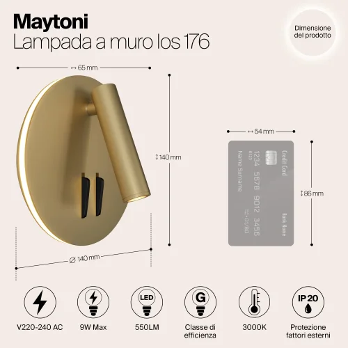 Бра с выключателем LED Ios 176 C176-WL-01-6W-MG Maytoni золотой на 1 лампу, основание матовое золото в стиле хай-тек минимализм фото 5