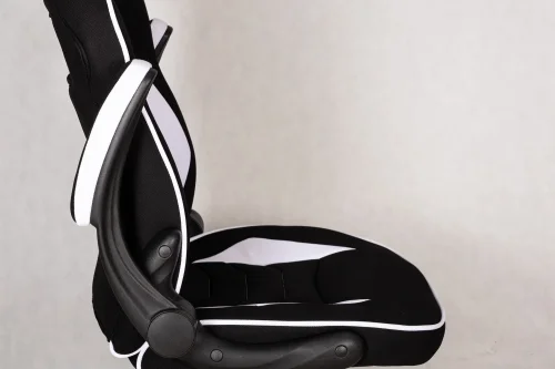 Офисное кресло игровое 132B_LMR RICK, цвет сиденья черно-белый, цвет основания черный Dobrin, /текстиль, ножки/пластик/чёрный, размеры - 1120*1220**** фото 2