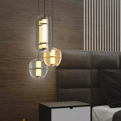 Светильник подвесной LED Fada 4625-2P Favourite дымчатый серый на 2 лампы, основание латунь в стиле современный фото 3