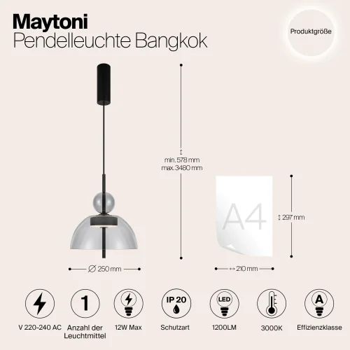 Светильник подвесной LED Bangkok MOD185PL-L11B3K1 Maytoni серый на 1 лампу, основание чёрное в стиле современный фото 10