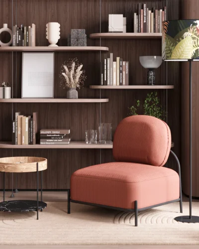Кресло Стоун велюр рельефный коралловый УТ000039987 Stool Group, розовый/велюр, ножки/металл/чёрный, размеры - *780***710*680мм фото 2