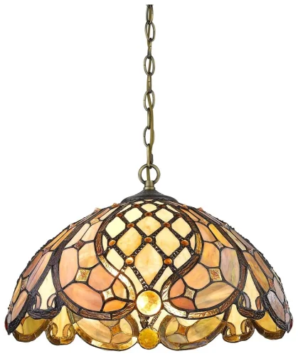 Люстра подвесная Тиффани 865-806-02 Velante разноцветная на 2 лампы, основание коричневое бронзовое в стиле тиффани орнамент