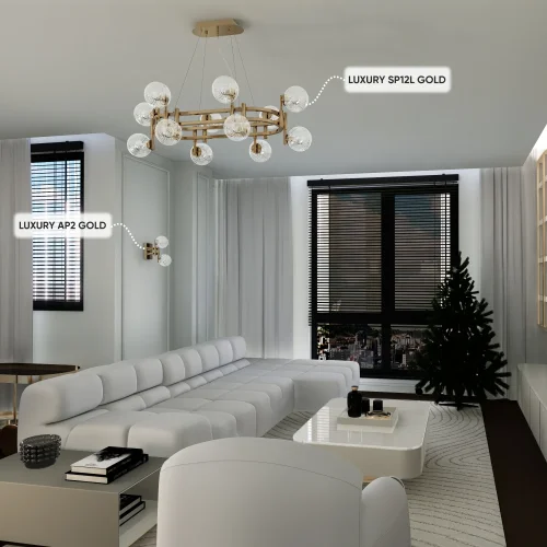 Люстра подвесная LUXURY SP12L GOLD Crystal Lux прозрачная на 12 ламп, основание золотое в стиле арт-деко шар молекула фото 4