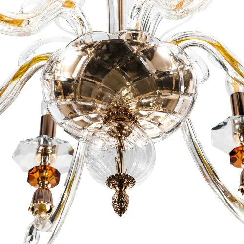Люстра подвесная CATARINA SP6 V2 GOLD/TRANSPARENT-COGNAC Crystal Lux без плафона на 6 ламп, основание прозрачное золотое в стиле арт-деко фото 3