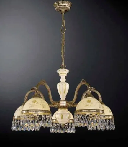 Люстра подвесная L 6906/5 Reccagni Angelo жёлтая на 5 ламп, основание золотое в стиле классический кантри 