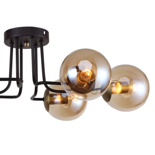 Люстра потолочная Modestus 2344-6U F-promo янтарная на 6 ламп, основание коричневое в стиле современный шар фото 6