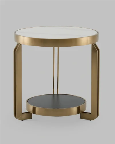 Журнальный столик Калисто 55*55, светлая и темная керамика, сталь шампань УТ000041503 Stool Group столешница из 