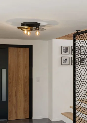 Светильник потолочный Lintmill 44027 Eglo без плафона на 3 лампы, основание чёрное матовое латунь в стиле современный лофт фото 2