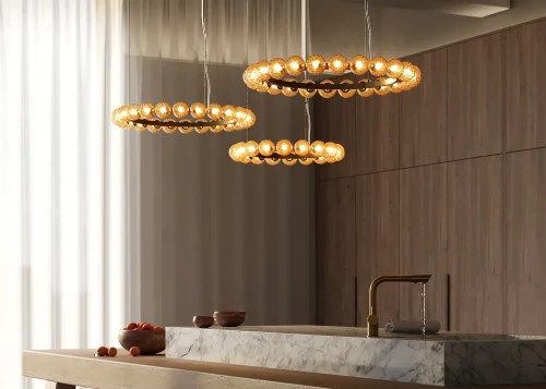 Люстра подвесная LED Ambre MOD331PL-L32BS3K Maytoni янтарная на 1 лампу, основание латунь в стиле современный молекула шар фото 3