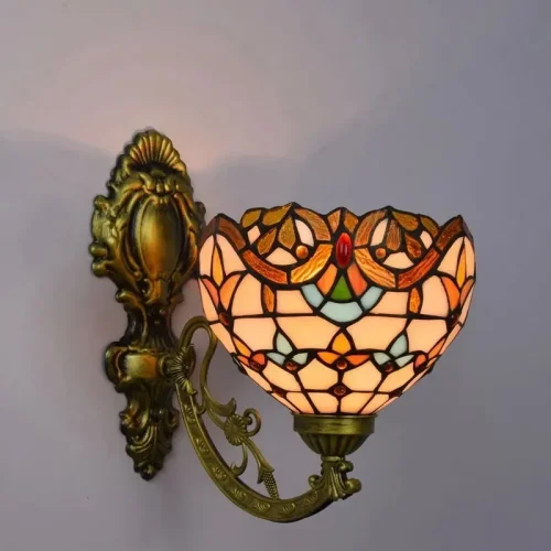 Бра Тиффани 830-801-01 Velante разноцветный на 1 лампа, основание коричневое бронзовое в стиле тиффани орнамент цветы фото 8