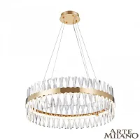 Люстра подвесная LED с пультом AM-Venezia 311096/D800 BS Arte Milano прозрачная на 1 лампу, основание латунь в стиле современный кольца с пультом