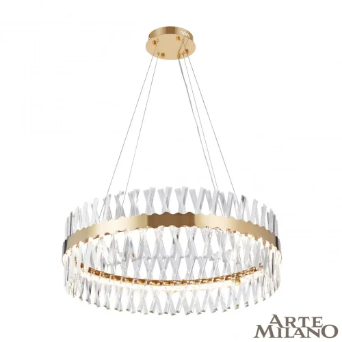 Люстра подвесная LED с пультом AM-Venezia 311096/D800 BS Arte Milano прозрачная на 1 лампу, основание латунь в стиле современный кольца с пультом