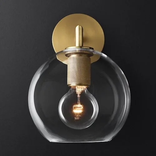 Бра RH Utilitaire Globe Shade Single Sconce Brass 123276-22 ImperiumLoft прозрачный на 1 лампа, основание латунь в стиле лофт 