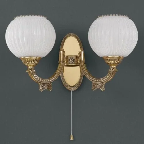 Бра c выключателем  A 8850/2 Reccagni Angelo белый на 2 лампы, основание золотое в стиле классический 