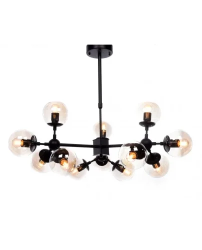 Светильник подвесной Zodiak LDP 160-12 BK Lumina Deco прозрачный на 12 ламп, основание чёрное в стиле современный молекула шар