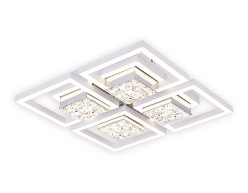 Люстра потолочная LED с пультом Cristal akril FA118 Ambrella light прозрачная белая на 1 лампа, основание белое в стиле хай-тек с пультом квадраты