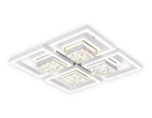 Люстра потолочная LED с пультом Cristal akril FA118 Ambrella light прозрачная белая на 1 лампу, основание белое в стиле хай-тек с пультом квадраты