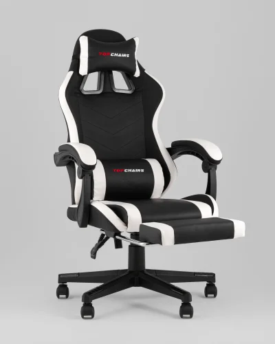 Кресло спортивное TopChairs Prophet с оттоманкой, черно-белый УТ000039480 Stool Group, чёрный/текстиль, ножки/полимер/чёрный, размеры - 1250*1350***68* фото 9