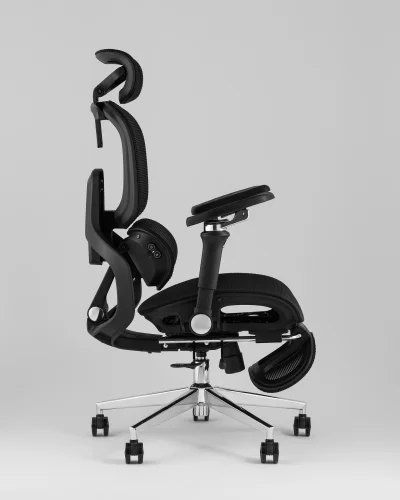 Кресло офисное топчэйрс Продиджи с оттоманкой, черный УТ000041699 Stool Group, чёрный/текстиль сетка, ножки/металл/хром, размеры - *1310**** фото 7