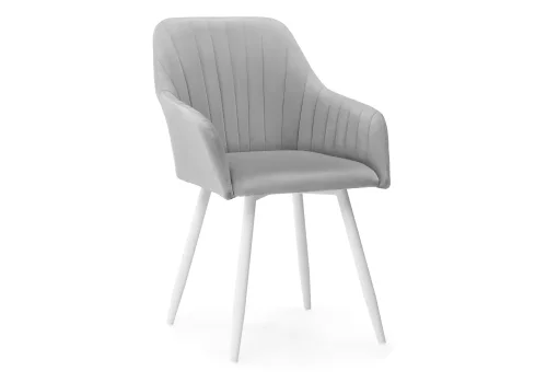 Кресло Слэм крутящееся светло-серое / белое 570177 Woodville, серый/велюр, ножки/металл/белый, размеры - ****530*640 фото 2