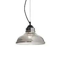 Светильник подвесной BISTRO' SP1 PLATE FUME' Ideal Lux серый прозрачный на 1 лампу, основание чёрное в стиле лофт современный 
