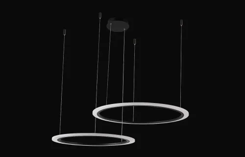 Люстра подвесная LED с пультом MANZANA SP53W LED D600+800 BLACK Crystal Lux белая на 1 лампу, основание чёрное в стиле современный с пультом кольца фото 3