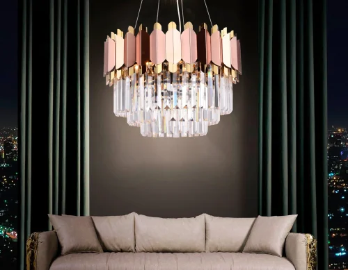 Люстра подвесная Traditional TR5290 Ambrella light прозрачная на 8 ламп, основание золотое розовое в стиле классический  фото 7