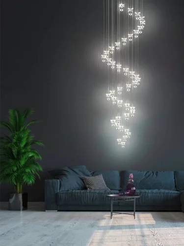Люстра каскадная LED Pianopoli 1 39545 Eglo прозрачная на 40 ламп, основание хром в стиле современный каскад фото 2