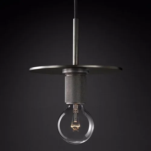 Светильник подвесной RH Utilitaire Disk Shade Pendant Black 123642-22 ImperiumLoft чёрный на 1 лампу, основание чёрное в стиле лофт 