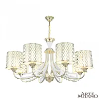Люстра подвесная Florentia-3387 303387/8 Wh/Gd Arte Milano белая золотая на 8 ламп, основание золотое в стиле современный арт-деко 