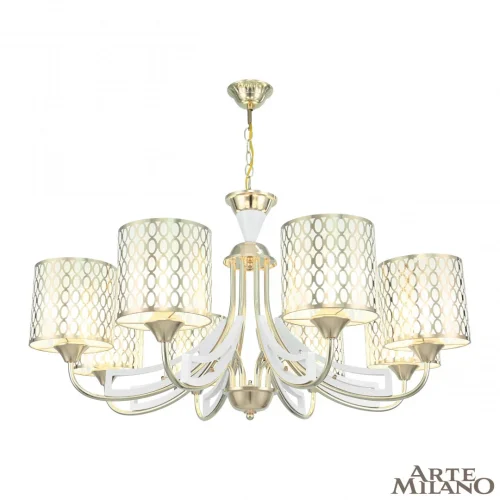 Люстра подвесная Florentia-3387 303387/8 Wh/Gd Arte Milano белая золотая на 8 ламп, основание золотое в стиле современный арт-деко 