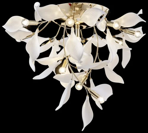Люстра потолочная Miranda WE123.12.307 Wertmark белая на 12 ламп, основание золотое в стиле флористика современный ветви