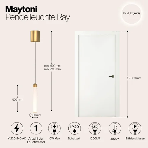 Светильник подвесной LED Ray P022PL-L10MG3K Maytoni белый на 1 лампу, основание золотое в стиле современный трубочки фото 9