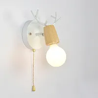 Бра с рожками DEER A SWITCH White/Light wood 204237-26 ImperiumLoft бежевый коричневый 1 лампа, основание белое в стиле модерн 
