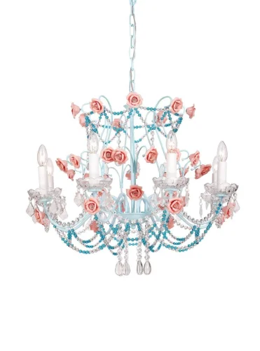 Люстра подвесная Fiori di rose 186.8 Lucia Tucci без плафона на 8 ламп, основание розовое голубое в стиле прованс флористика Люстра подвесная Fiori di rose 186.8 Lucia Tucci без плафона на 8 ламп, основание розовое голубое в стиле прованс флористика