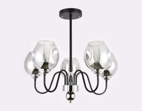 Люстра на штанге TR9058 Ambrella light прозрачная на 5 ламп, основание чёрное в стиле современный лофт фото 3