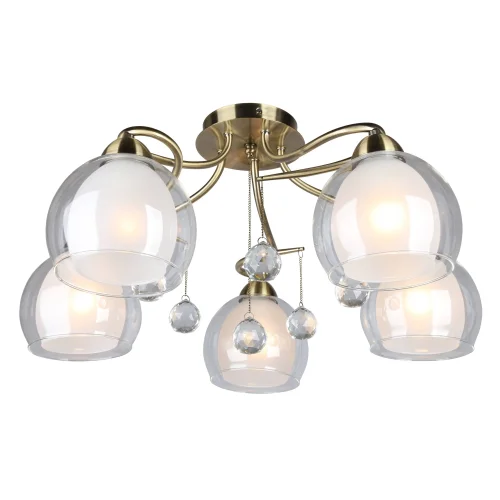 Люстра потолочная Maluventu OML-54717-05 Omnilux белая на 5 ламп, основание бронзовое в стиле современный шар