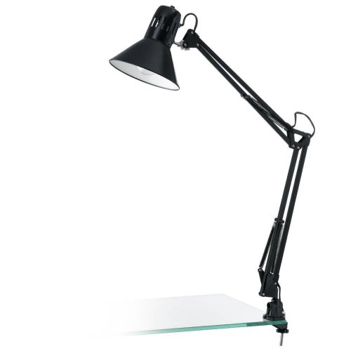 Настольная лампа на струбцине FIRMO 90873 Eglo чёрная 1 лампа, основание чёрное полимер металл в стиле для кабинета, офиса 
