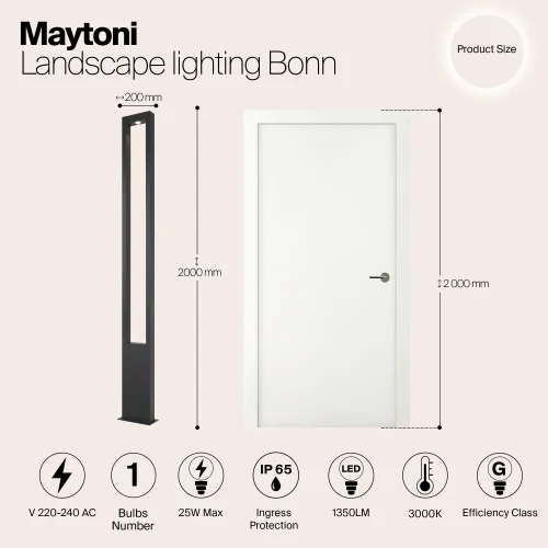 Парковый светильник LED Bonn O425FL-L25GF Maytoni уличный IP65 чёрный на 1 лампу, плафон чёрный в стиле современный LED фото 4