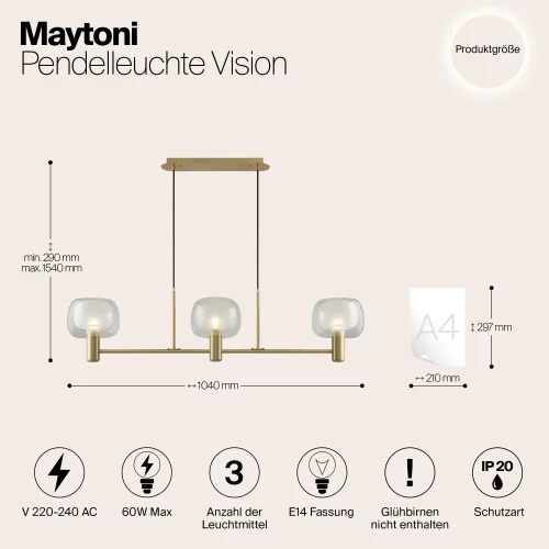 Светильник подвесной Vision MOD411PL-03G Maytoni прозрачный на 3 лампы, основание золотое в стиле современный фото 6