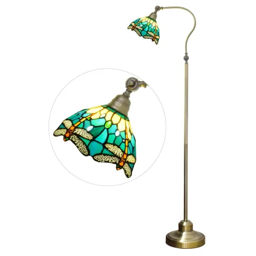 Торшер Тиффани Dragonfly OFCP1050 Tiffany Lighting стрекоза разноцветный зелёный 1 лампа, основание бронзовое в стиле тиффани
